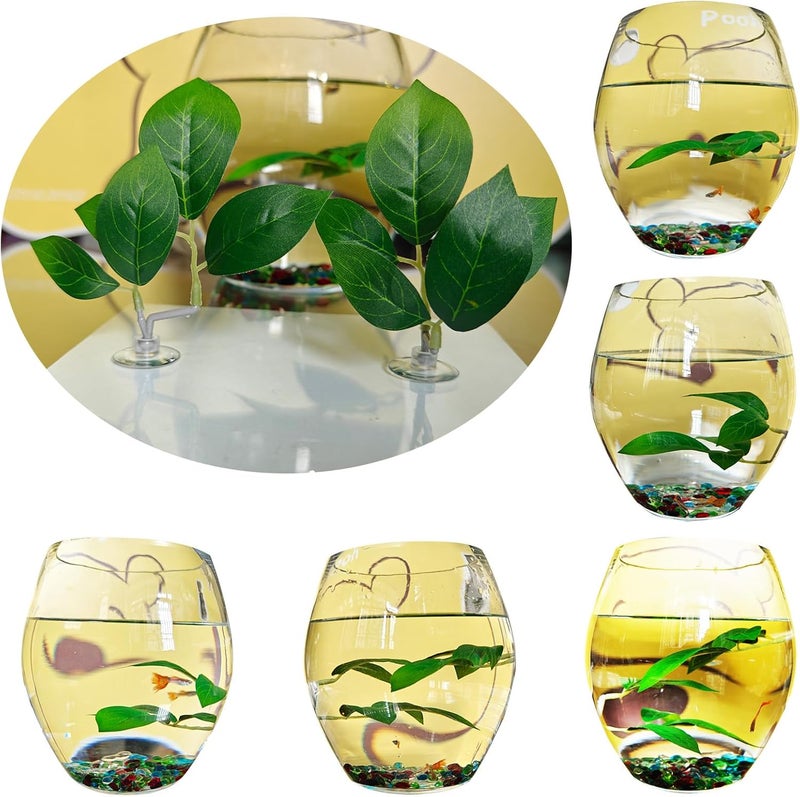 AncBace Fish Leaf Pad Fish Tank Accessories Aquarium Décor Simulating 2 pcs Adjustable Plastic Plants Betta Natural Habitat Playing Spawn Breed Rest Bed with Suction Cup Multi Leaf Design (2) - Image 2